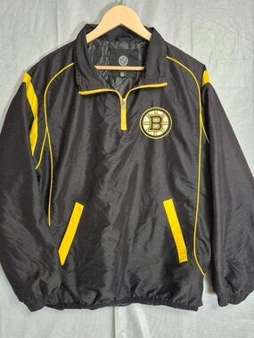 Vtg Boston Bruins Jacket Quarter Zip Pullover Mens Large GIII Sports Carl Banks